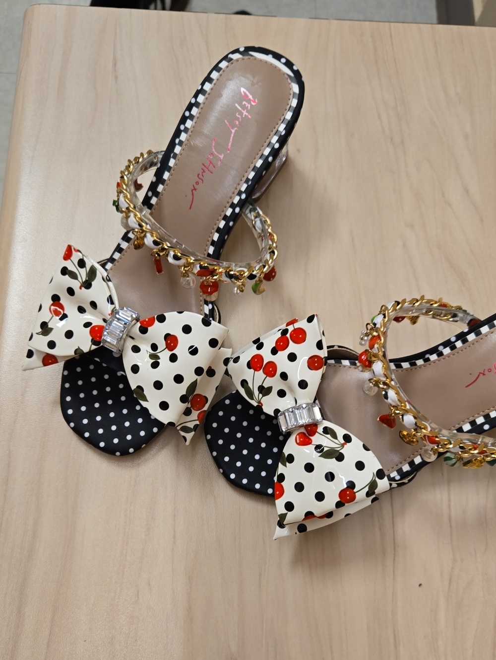 Betsy Johnson Charm  Polka Dot Cherry Bow Mules NWT 7.5